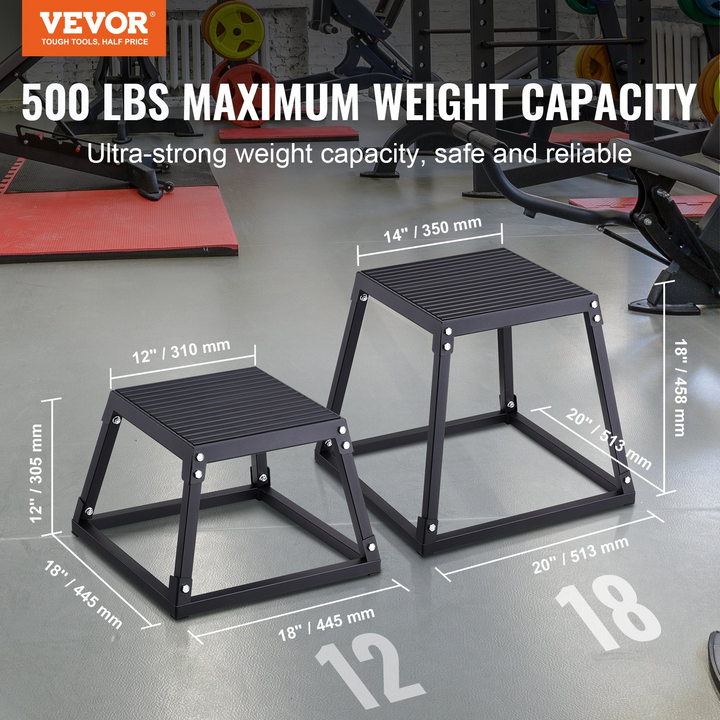 VEVOR Plyometric Jump Box, 18 Inch Plyo Box, Steel Plyometric Platform and Jumping Agility Box, Anti-Slip Fitness Exercise Step Up Box for Home Gym Training, Conditioning Strength Training, Black